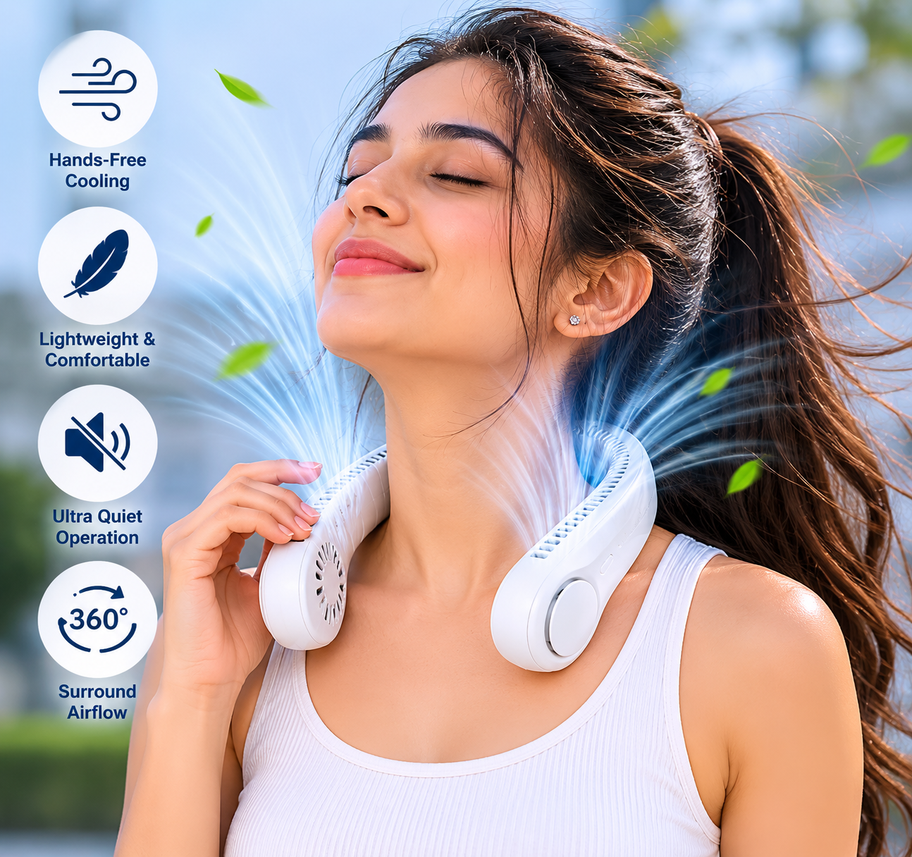 Portable Neck Fan – Hands-Free Bladeless Cooling Fan | USB Rechargeable | 3 Speed Modes